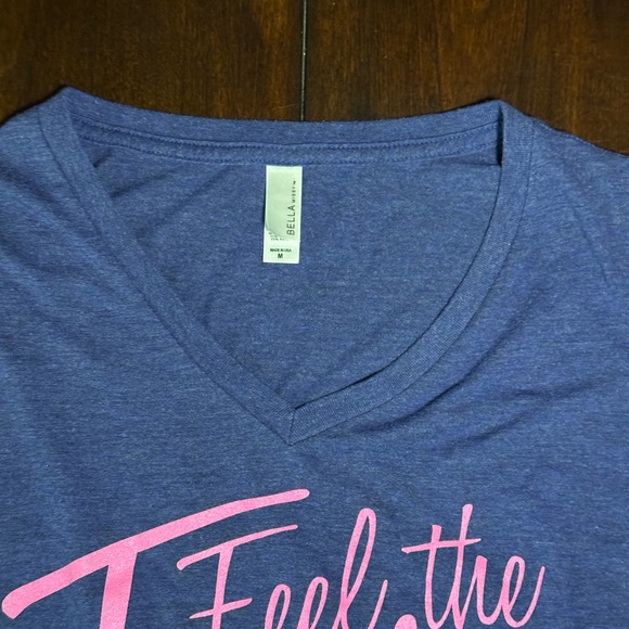 Blue V-Neck Women's Top with Pink Graphic Medium - Picture 4 of 7